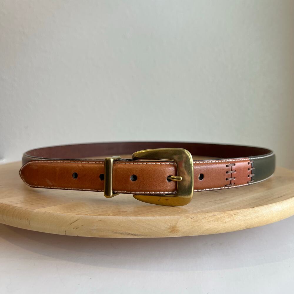 Fossil Tan Genuine Leather Patchwork Solid Brass Buckle Belt Size XL